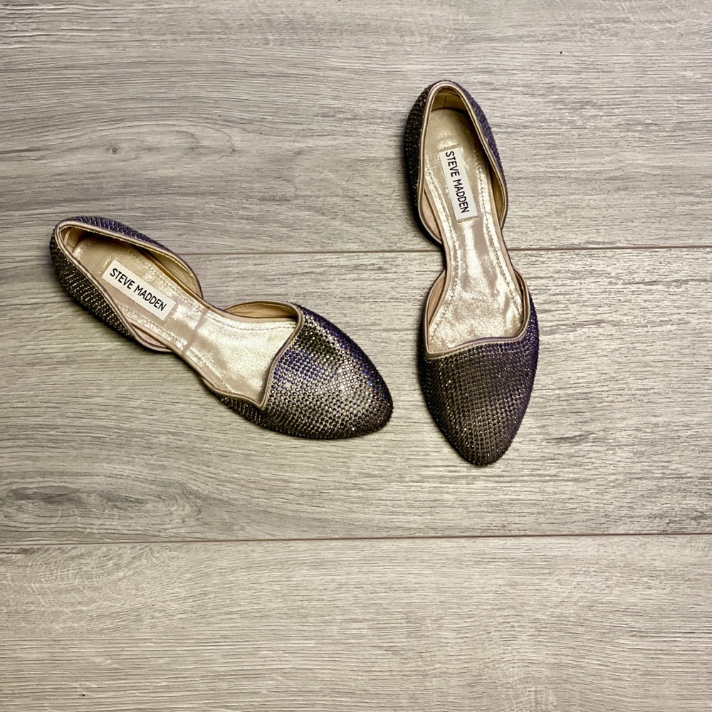 Steve Madden Vamp Pewter Rhinestone Studded Flat Size 7.5